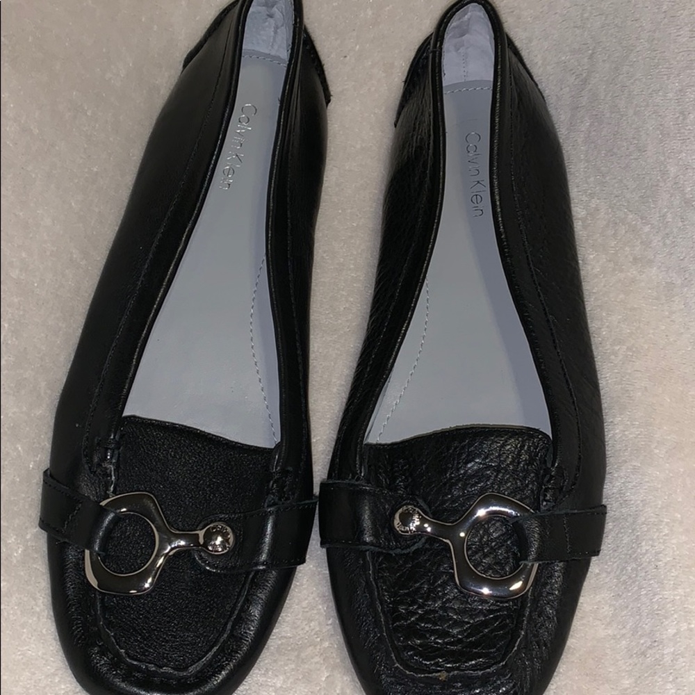 Calvin Klein black leather flats 8 1/2 worn once